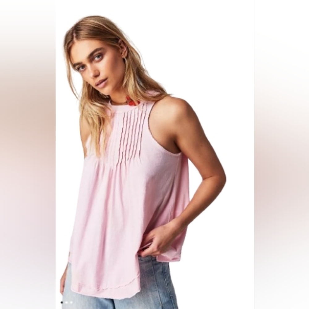 Free People Go To Town Pink Lemon Tank Top L Cottagecore Coquette